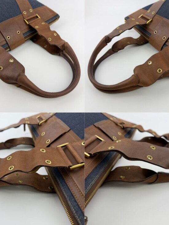 Dior Tote Brown Navy Denim Leather Vintage - Picture 14 of 16